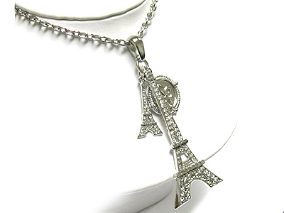 Crystal dual eifel tower pendant neckalce