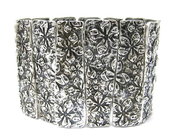 Antique style flower deco metal bar link stretch bracelet