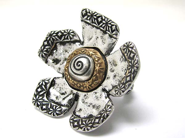 Antique silver metal flower stretch ring