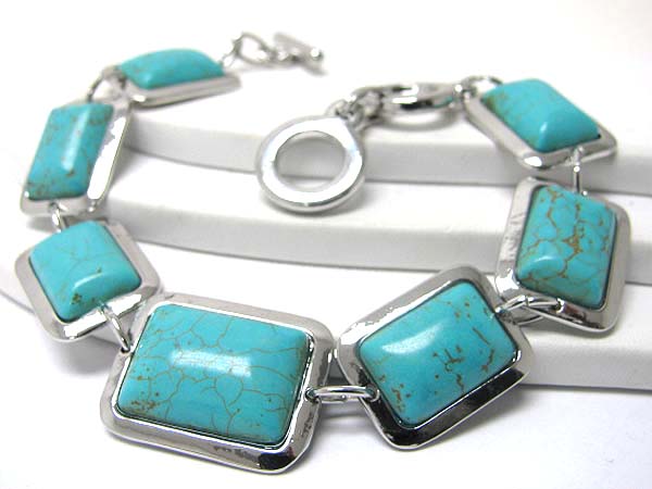 Turquoise stone square link bracelet