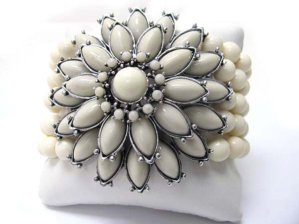 Acryl deco flower multi row ball stretch bracelet