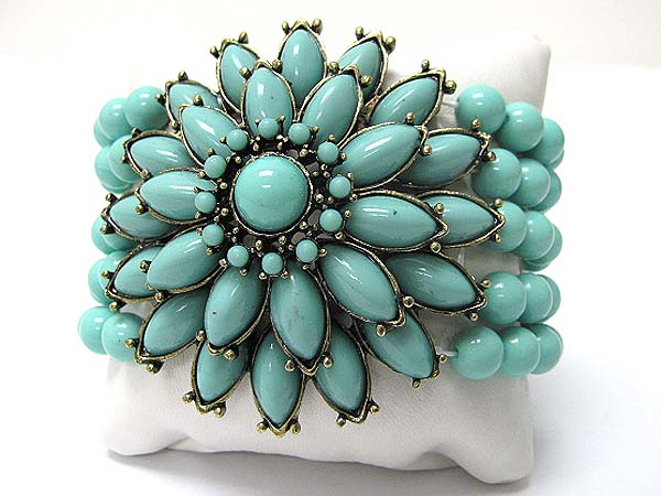 Acryl deco flower multi row ball stretch bracelet