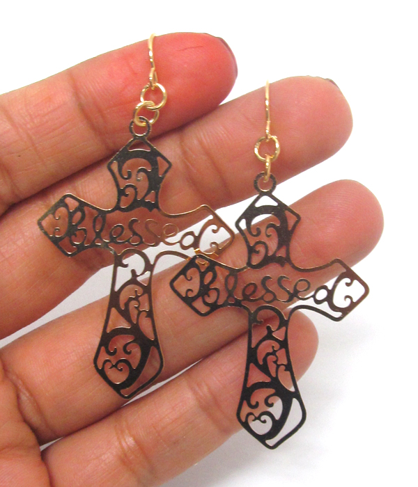 Metal filigree cross earring