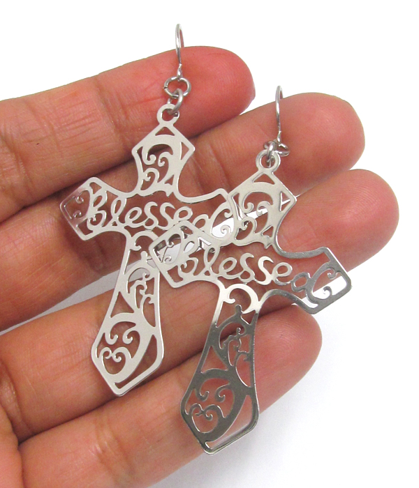 Metal filigree cross earring