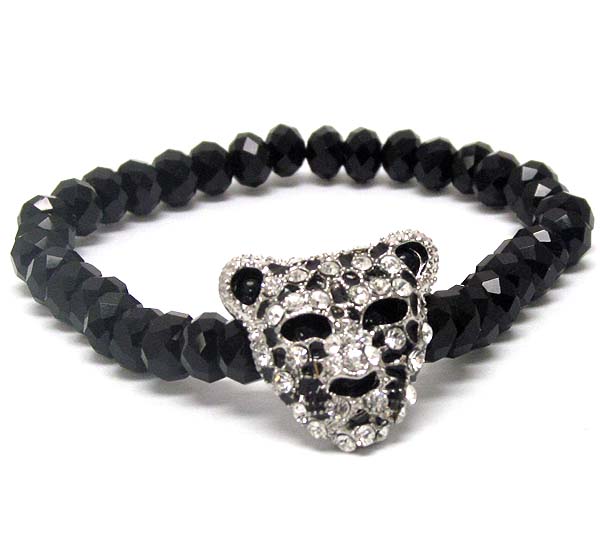 Crystal leopard head with multi crystal glass stretch bracelet