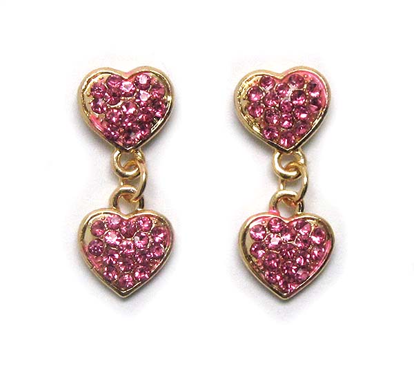 Two crystal heart stud earring