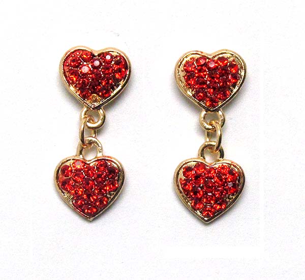 Two crystal heart stud earring