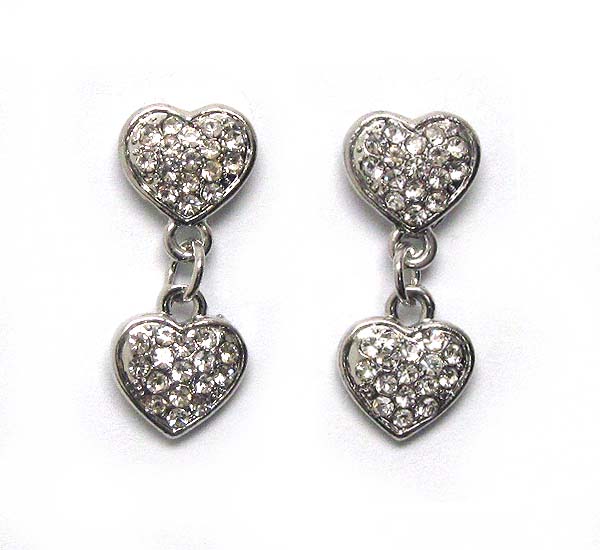 Two crystal heart stud earring