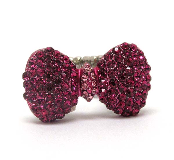 Crystal metal puffy bow stretch ring