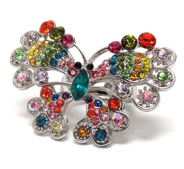 Large crystal stud butterfly stretch ring