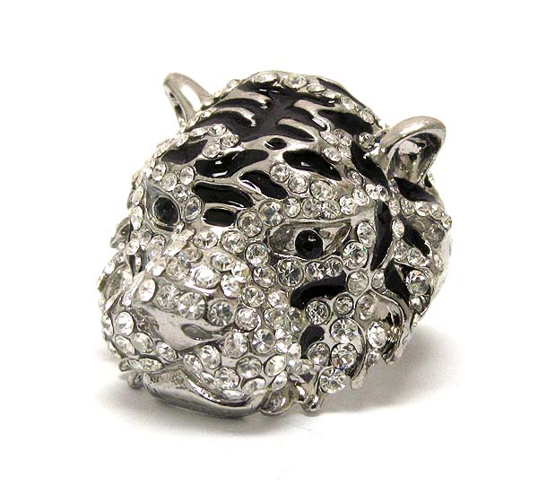 Crystal stud tiger head stretch ring