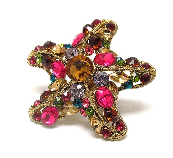 Large crystal stud star fish stretch ring