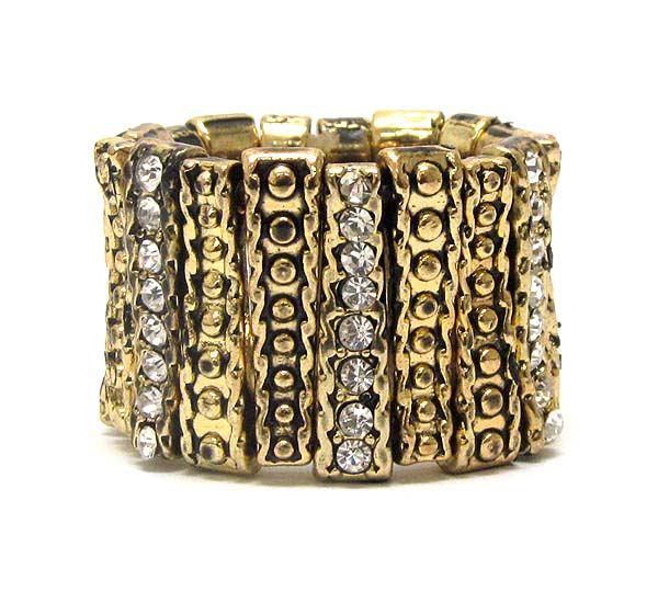 Crystal metal bar pattren stud stretch ring