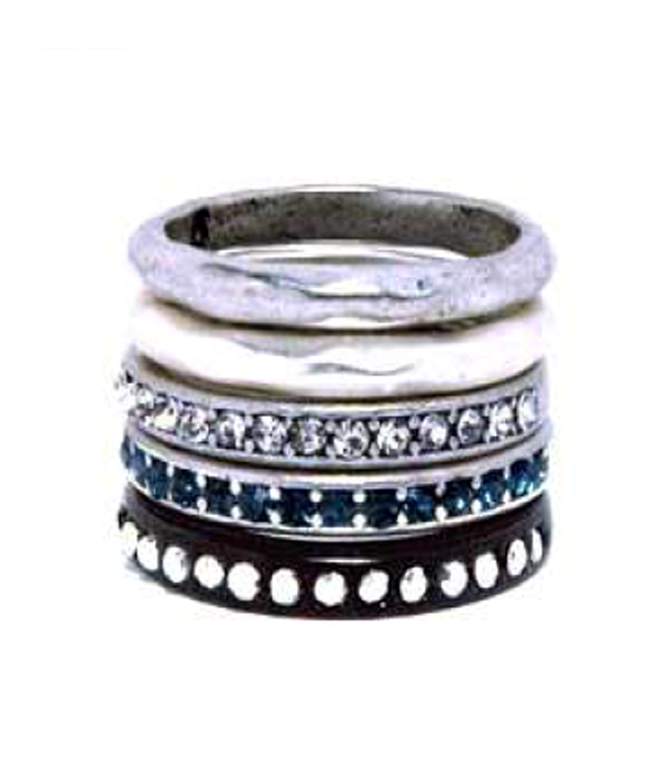 Crystal stackable multi ring combo set of 5