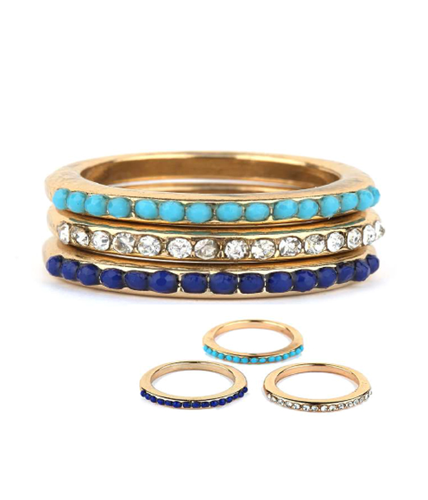 Crystal stackable multi ring combo set of 3