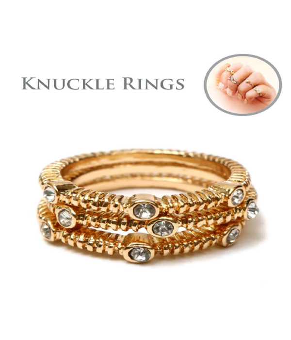 Crystal stackable multi knuckle ring combo set of 3