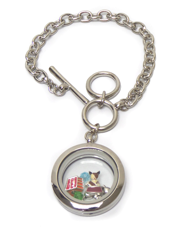 Origami style floating dog charms inside locket bracelet