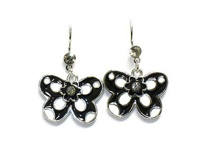 Enamel and crystal stud butterfly earring