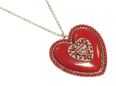 Acryl with beads and metal art deco heart necklace