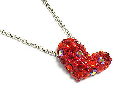 Crystal and enameled metal heart necklace