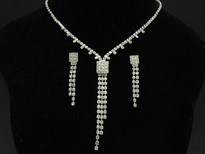 Rhinestone 3 dangle simple necklace and earring set