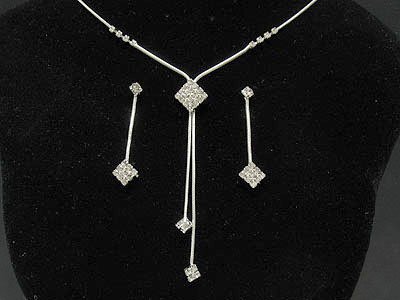 Rhinestone double dangle necklace and earring set