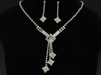 Rhinestone 3 dangles necklace and earring set