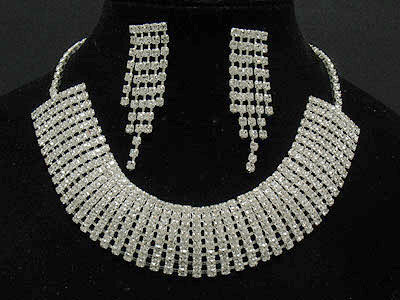 Rhinestone 8 row wide necklace and earring set