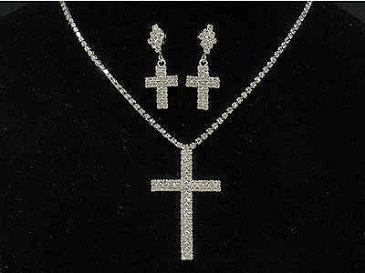 Rhinestone a cross simple necklace and earring set