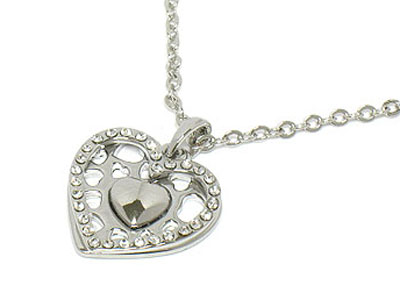 Double layer crystal heart necklace