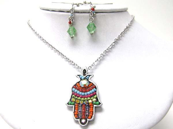 Crystal and beads art deco guardian parl pendant necklace set