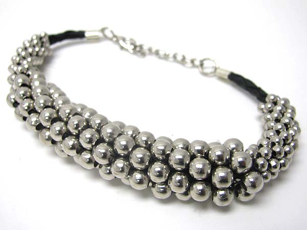 Metal ball cluster braided cord back bracelet