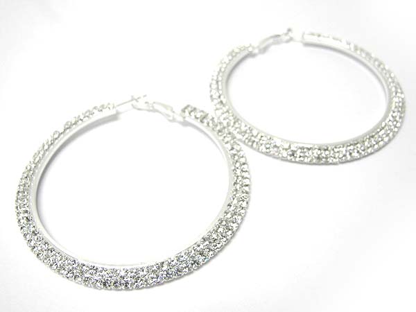 Crystal dual line circle frame hoop earring  - hoops