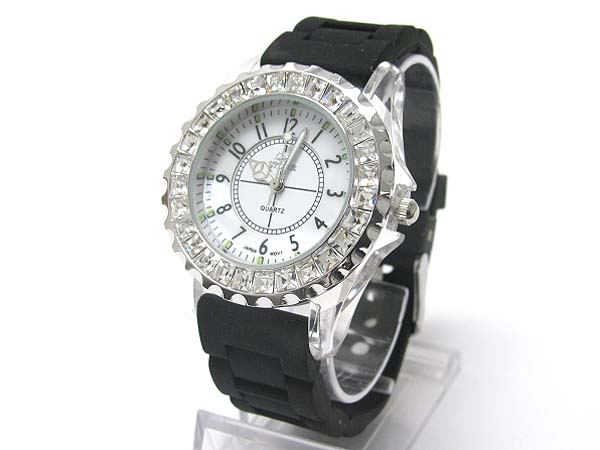 Barguette crystal color rubber band fashion watch