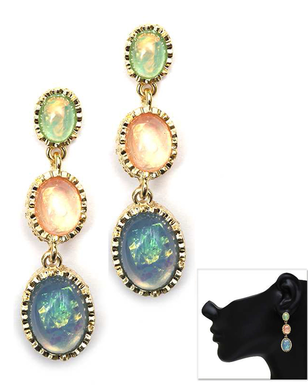 Triple puffy abalone stone drop earring