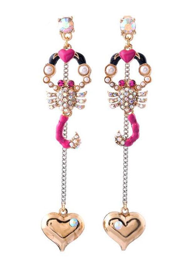 Boutique style scorpion and heart dangle earring