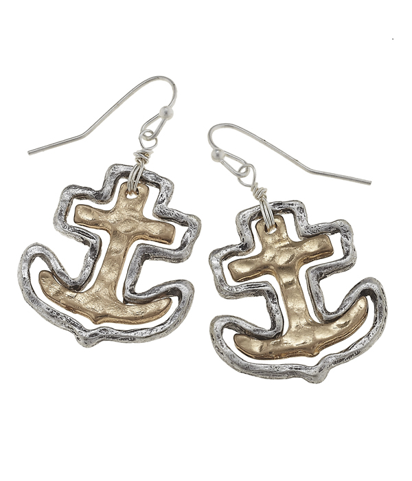 Handmade two tone layer anchor earring