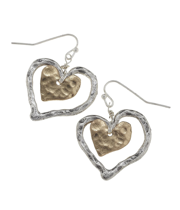 Handmade two tone layer heart earring