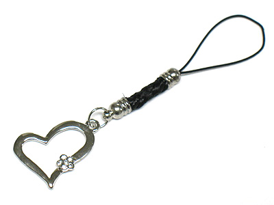 Crystal deco heart cellphone strap charm