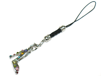 Crystal stud high heel cellphone strap charm