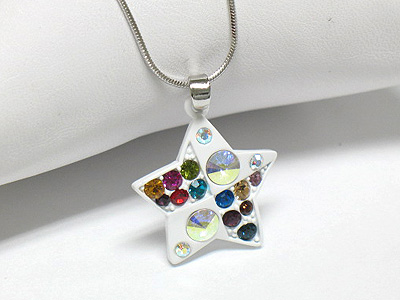 Crystal stud colored metal star necklace