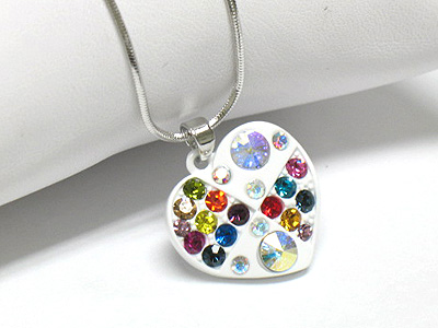 Crystal stud colored metal heart necklace