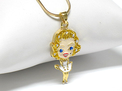 Crystal stud colored metal celebrity character necklace - monroe