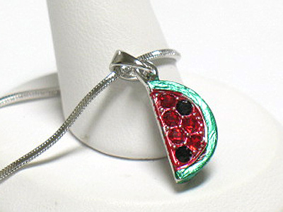 Crystal stud colored metal small watermelon necklace