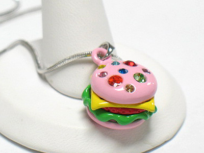 Crystal stud colored metal miniature hamburger necklace