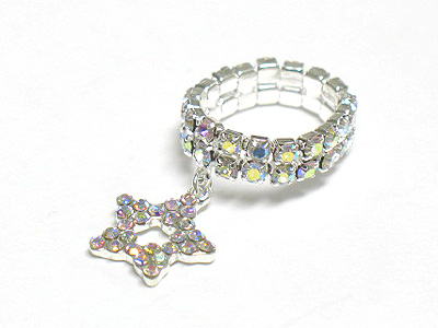 Star dangle 2 row rhinestone stretch ring