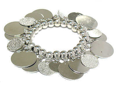 Multi metal disk charm dangle stretch bracelet