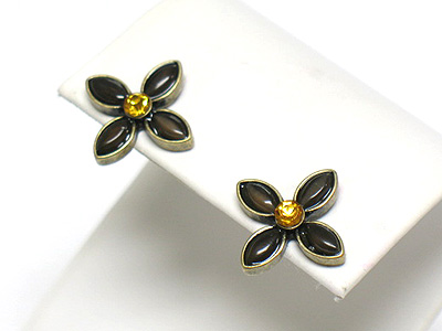 Crystal centered enamel flower earring