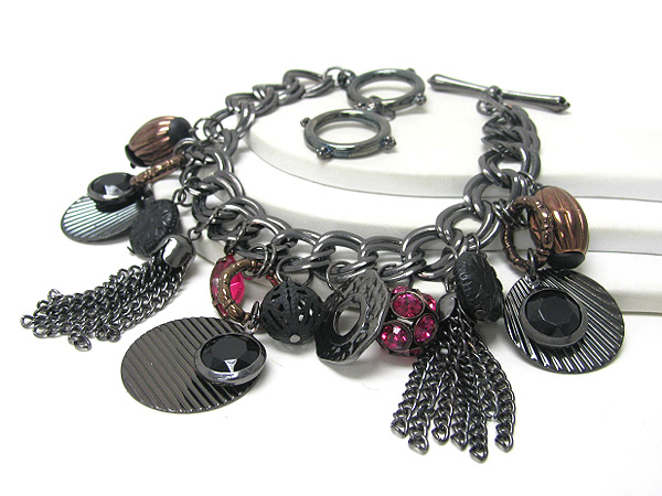 Multi metal disk charm braclet