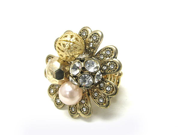 Crystal flower mix balls stretch ring